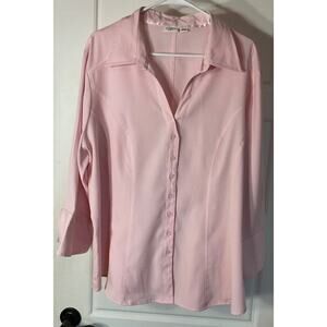 Cato Pink Silky 3/4 Sleeve Princess Seams Button Front Button Cuff Plus 22/24W